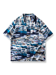 浮世絵風プリントのハワイアン半袖シャツ。