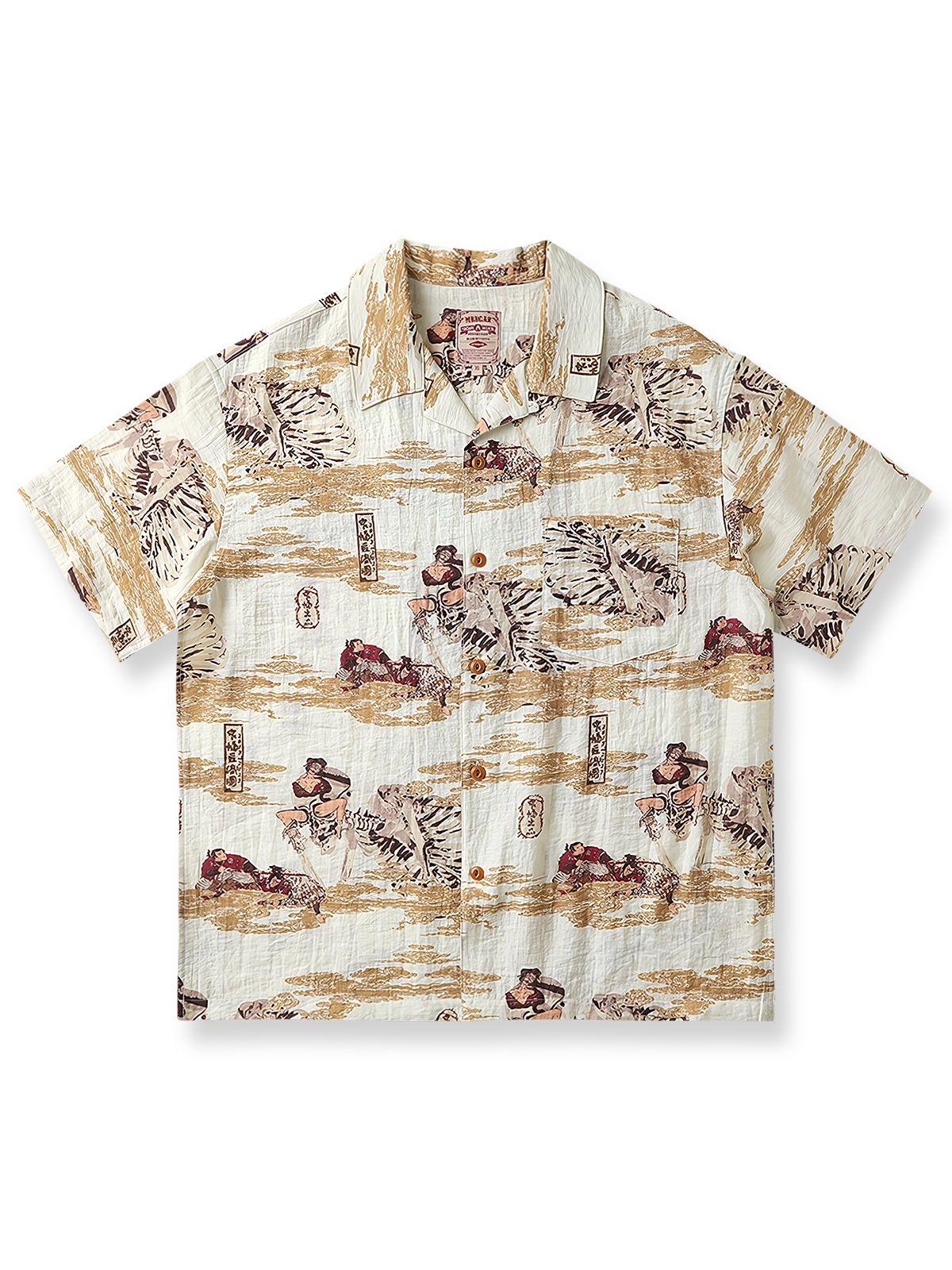 浮世絵「相馬の古内裏」の猫と妖怪をフルプリントしたハワイアンシャツ