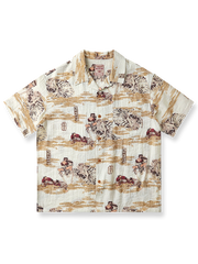 浮世絵「相馬の古内裏」の猫と妖怪をフルプリントしたハワイアンシャツ
