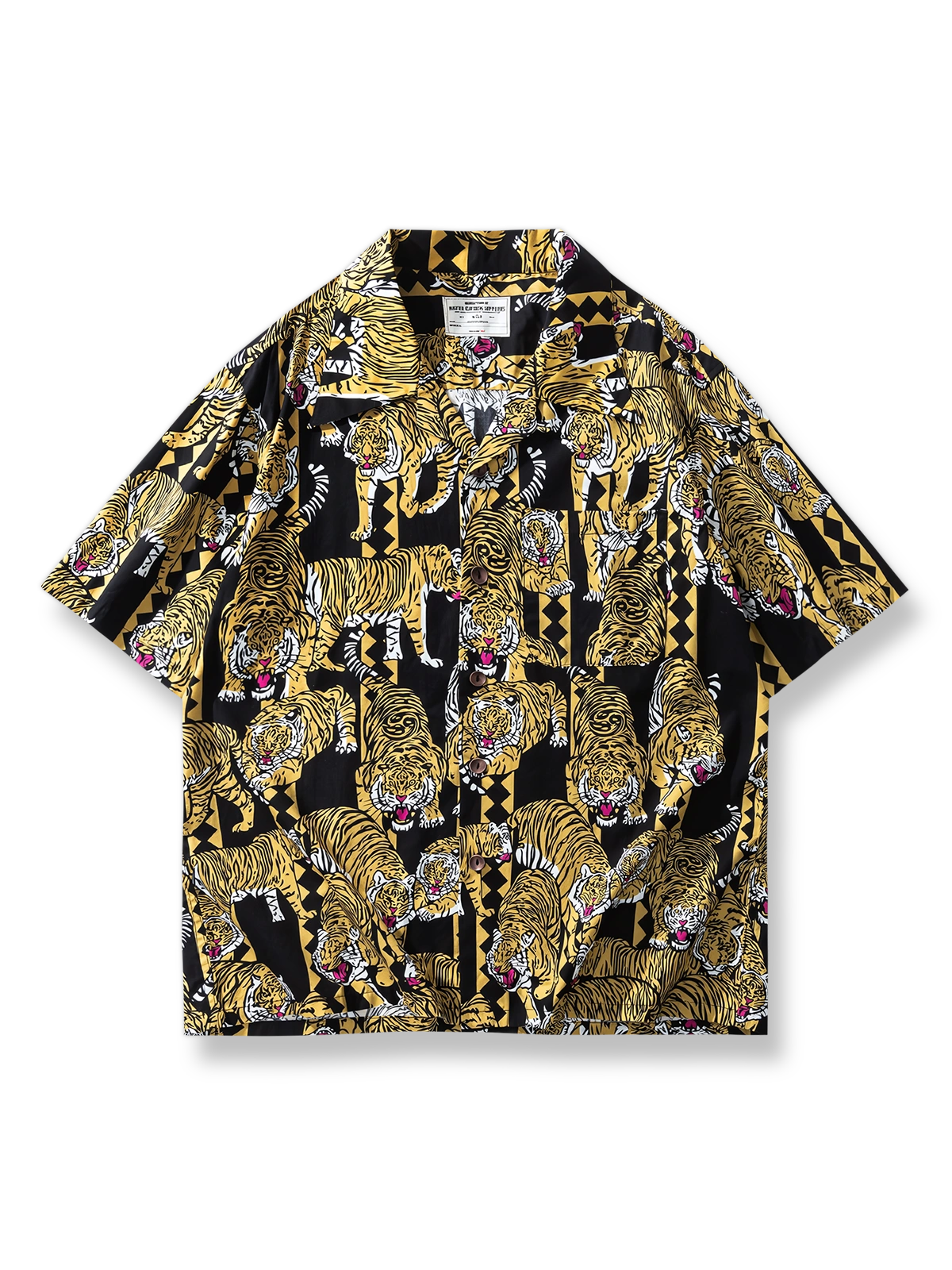 浮世絵風の虎柄プリントハワイアンシャツ。