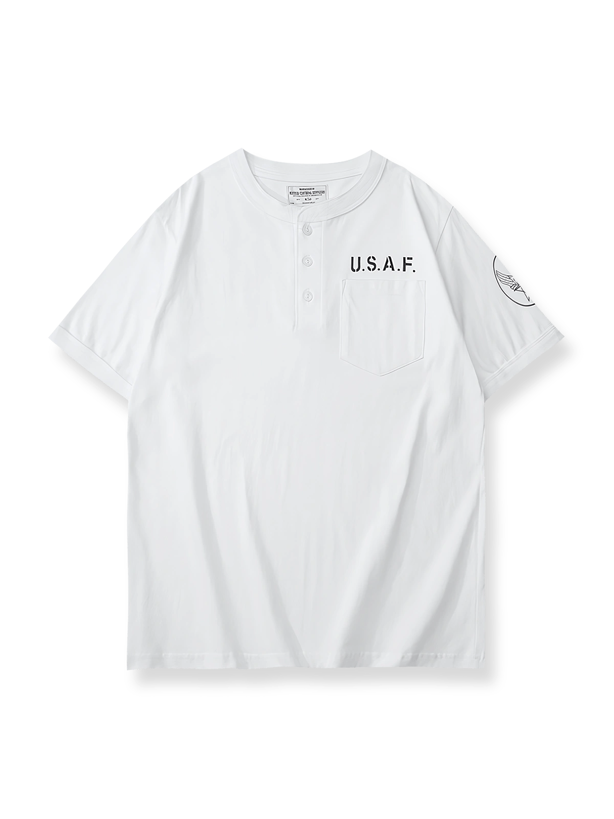 USAFポケット付き半袖ヘンリーネックTシャツ