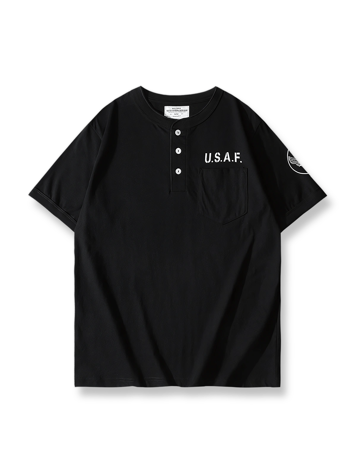 USAFポケット付き半袖ヘンリーネックTシャツ