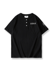 USAFポケット付き半袖ヘンリーネックTシャツ