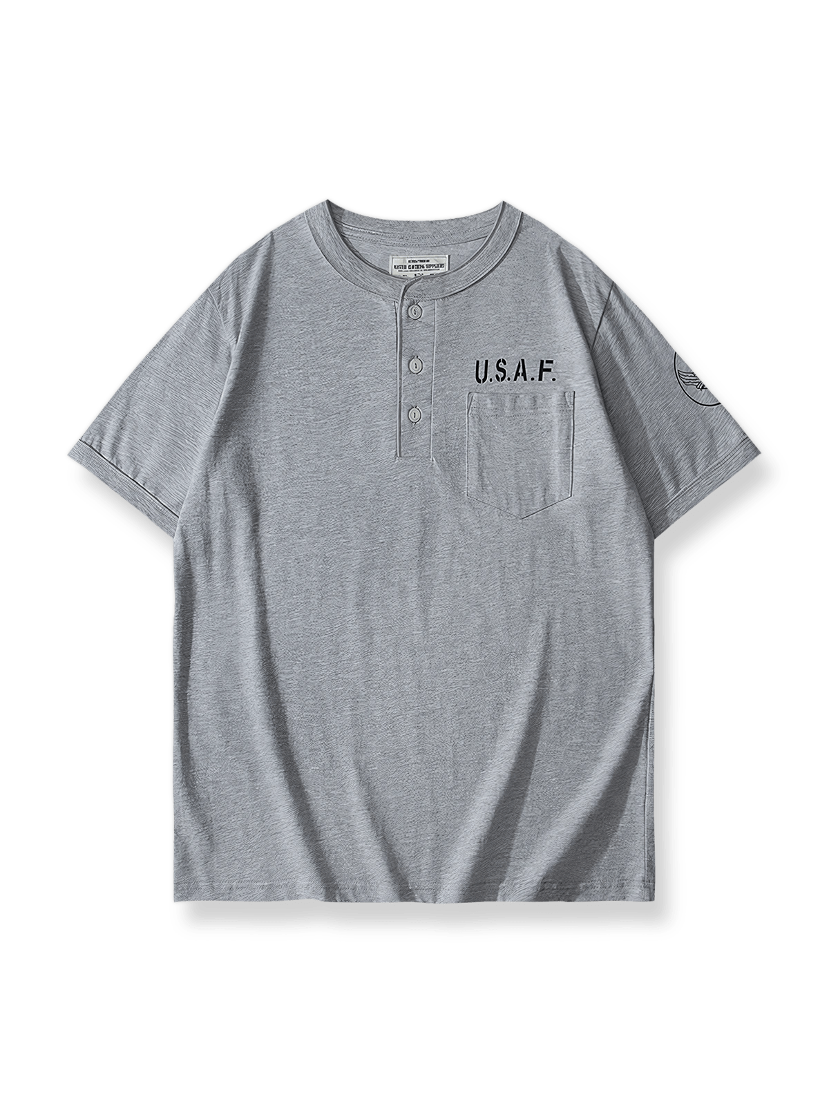 USAFポケット付き半袖ヘンリーネックTシャツ