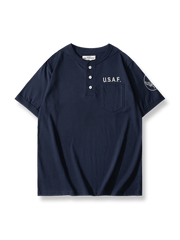 USAFポケット付き半袖ヘンリーネックTシャツ