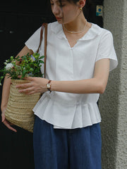 Vネック フリルスリーブ ブラウス