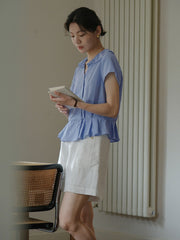 Vネック フリルスリーブ ブラウス