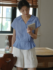 Vネック フリルスリーブ ブラウス