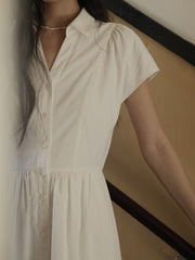 Vネックウエスト シンチングロングドレス