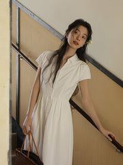 Vネックウエスト シンチングロングドレス