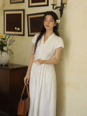 Vネックウエスト シンチングロングドレス