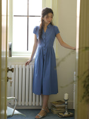 Vネックウエスト シンチングロングドレス