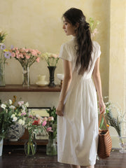 Vネックウエスト シンチングロングドレス