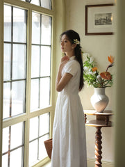 Vネックウエスト シンチングロングドレス