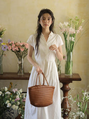 Vネックウエスト シンチングロングドレス