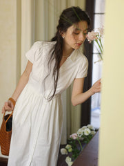 Vネックウエスト シンチングロングドレス