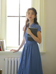 Vネックウエスト シンチングロングドレス