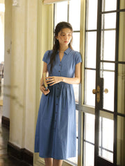 Vネックウエスト シンチングロングドレス