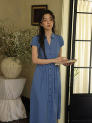 Vネックウエスト シンチングロングドレス