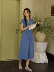 Vネックウエスト シンチングロングドレス