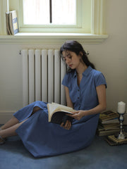 Vネックウエスト シンチングロングドレス