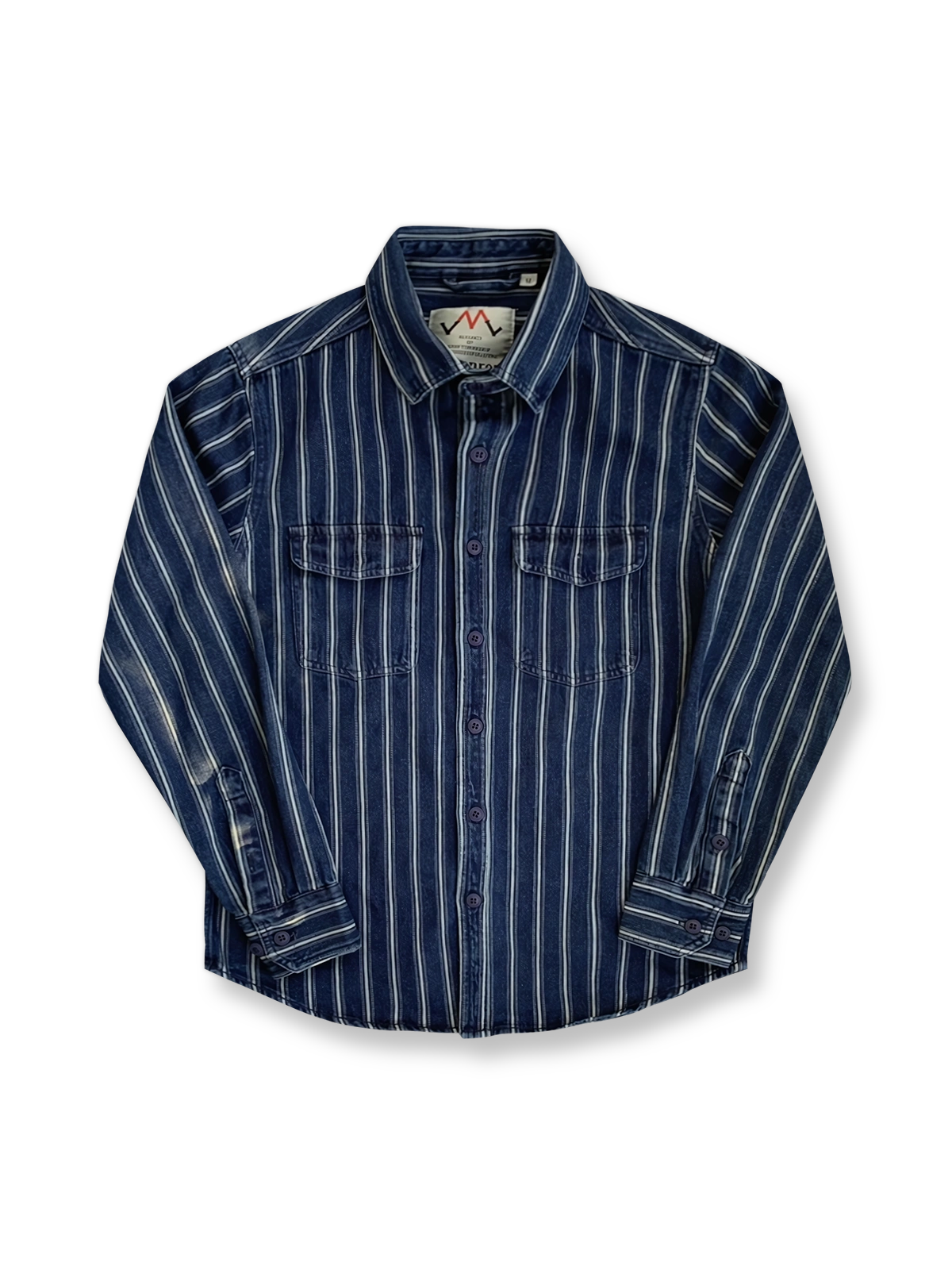 縦縞柄のヴィンテージ加工デニムシャツ
