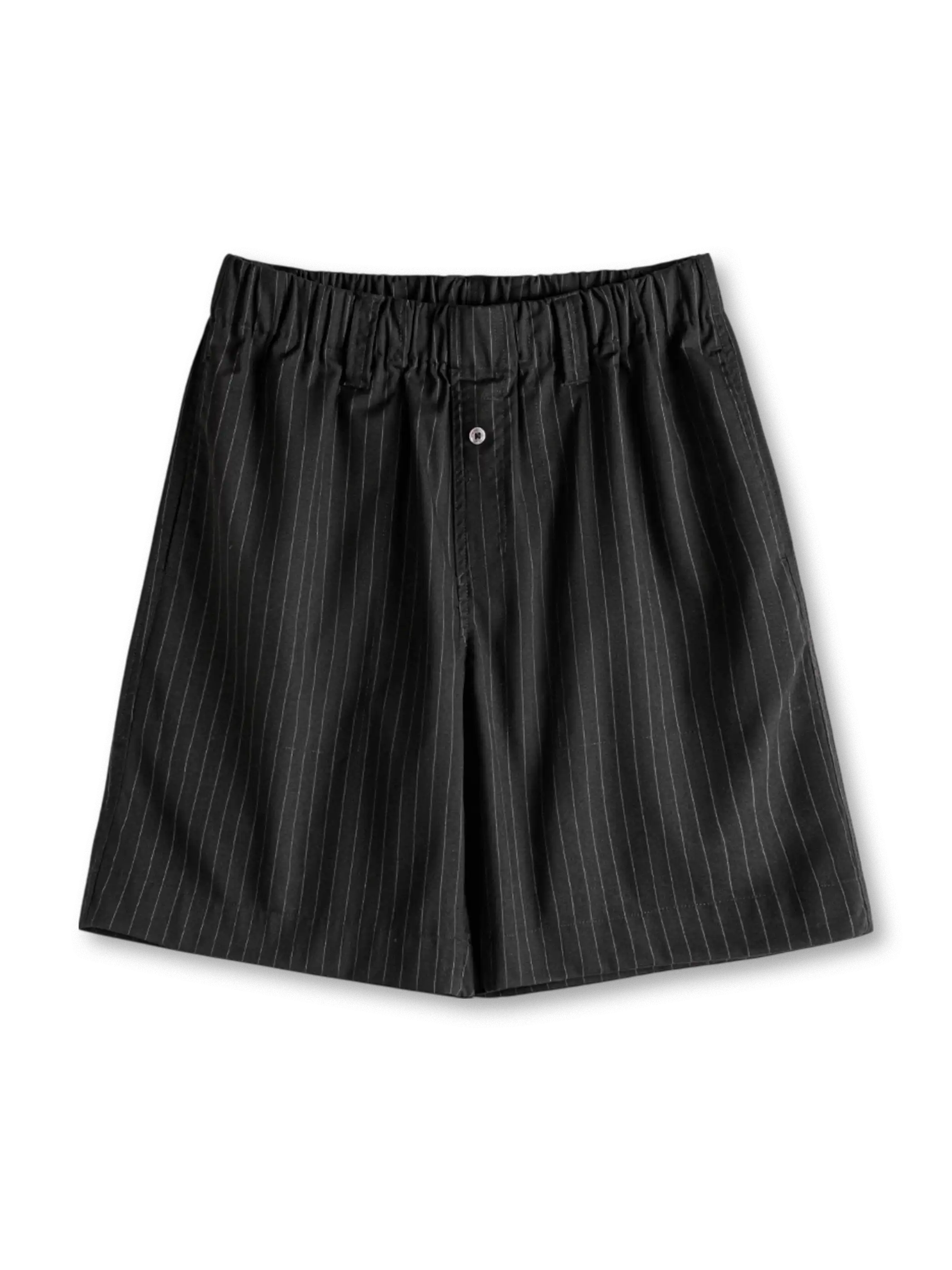 細い縦ストライプ柄と打ち枣ポケットが特徴の混紡梭織素材イージーショーツ