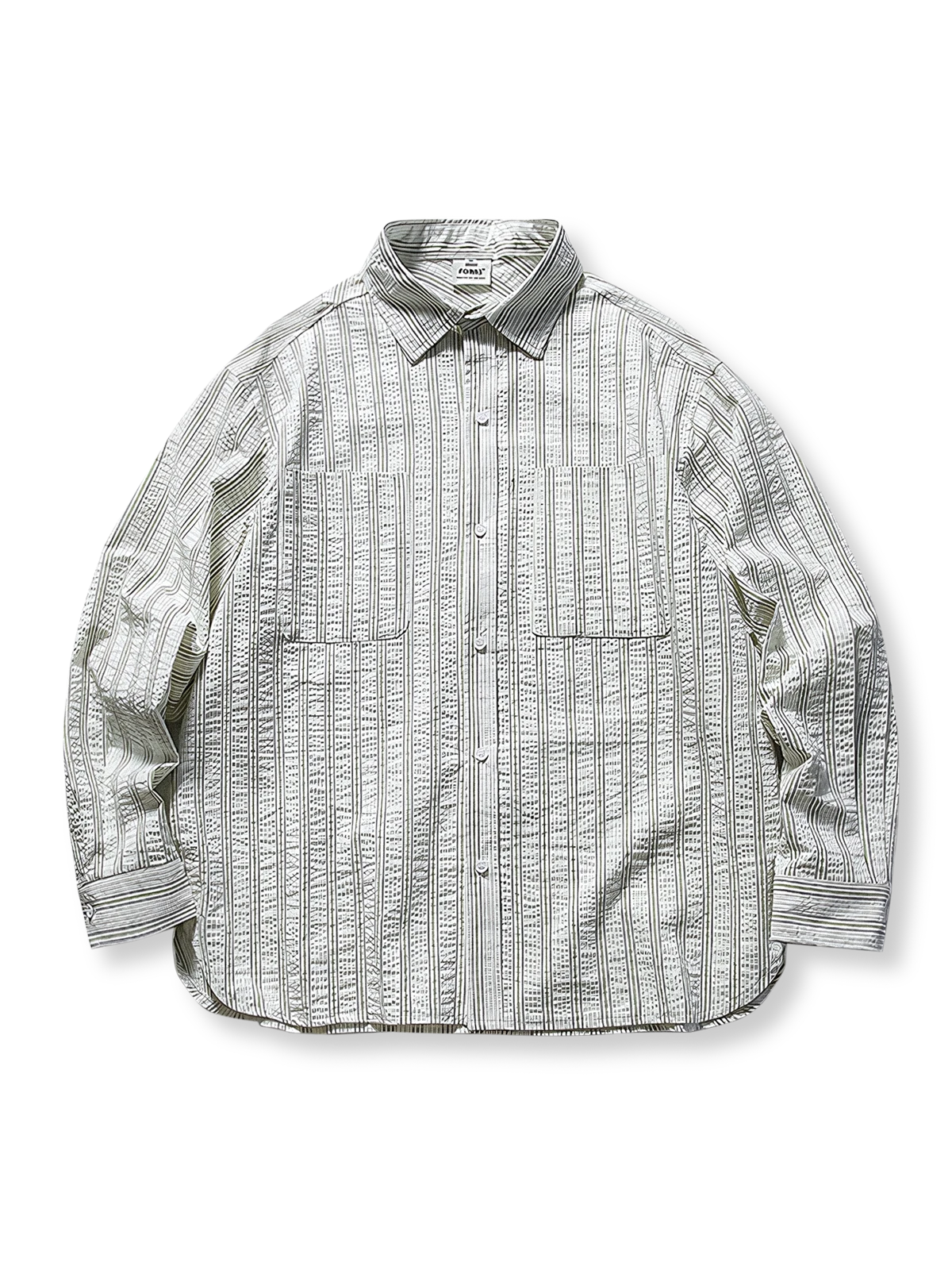 バーティカルストライプ柄の長袖折り襟シャツ