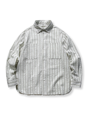 バーティカルストライプ柄の長袖折り襟シャツ