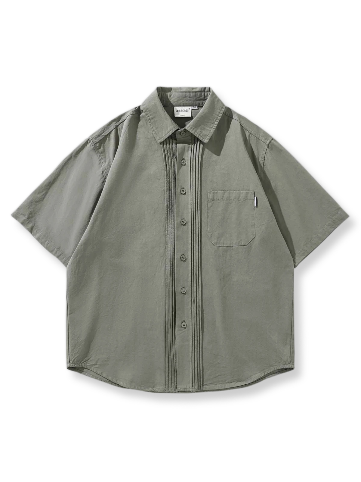 細い縦ストライプが特徴の純綿半袖シャツ