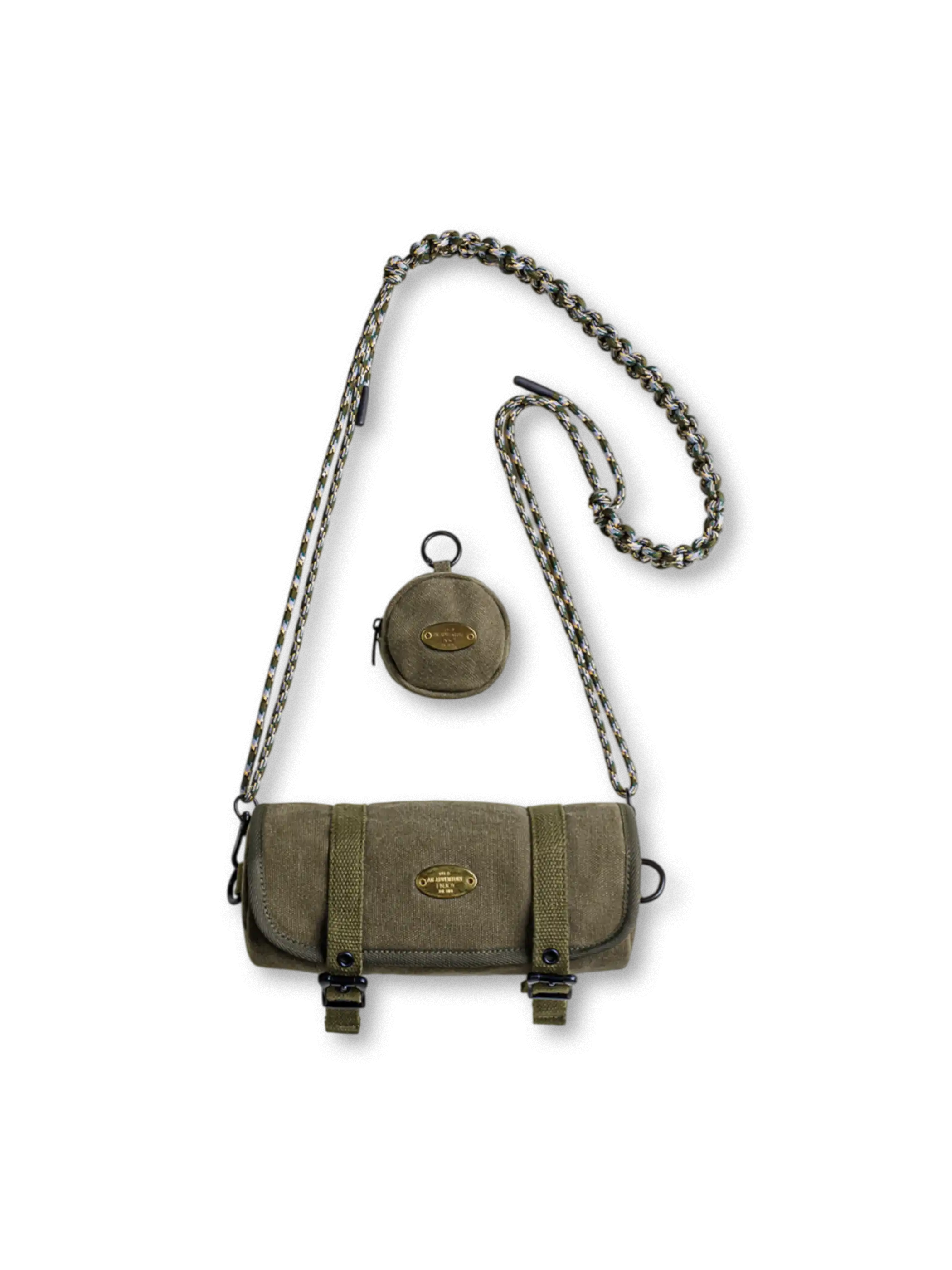 ヴィンテージキャンバス 丸型クロスボディバッグ 子母ポーチ付き メンズ 通勤 小型ショルダー