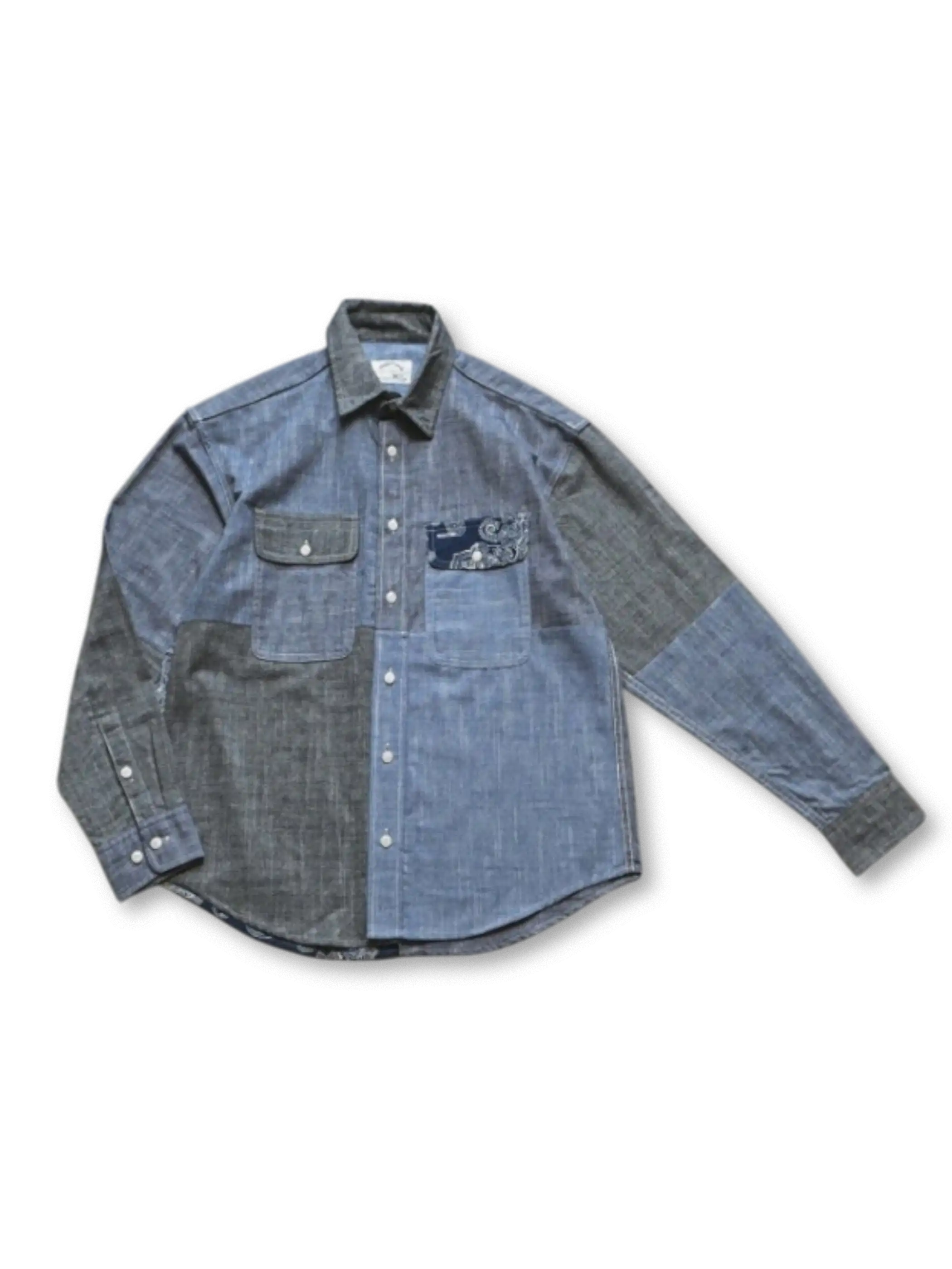 メンズ コットン ペイズリーパッチワーク 長袖シャツ ヴィンテージ風 ルーズフィット