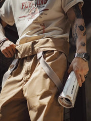 ヴィンテージカーハート風 フライトタイプ カーキサスペンダーパンツ