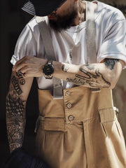 ヴィンテージカーハート風 フライトタイプ カーキサスペンダーパンツ