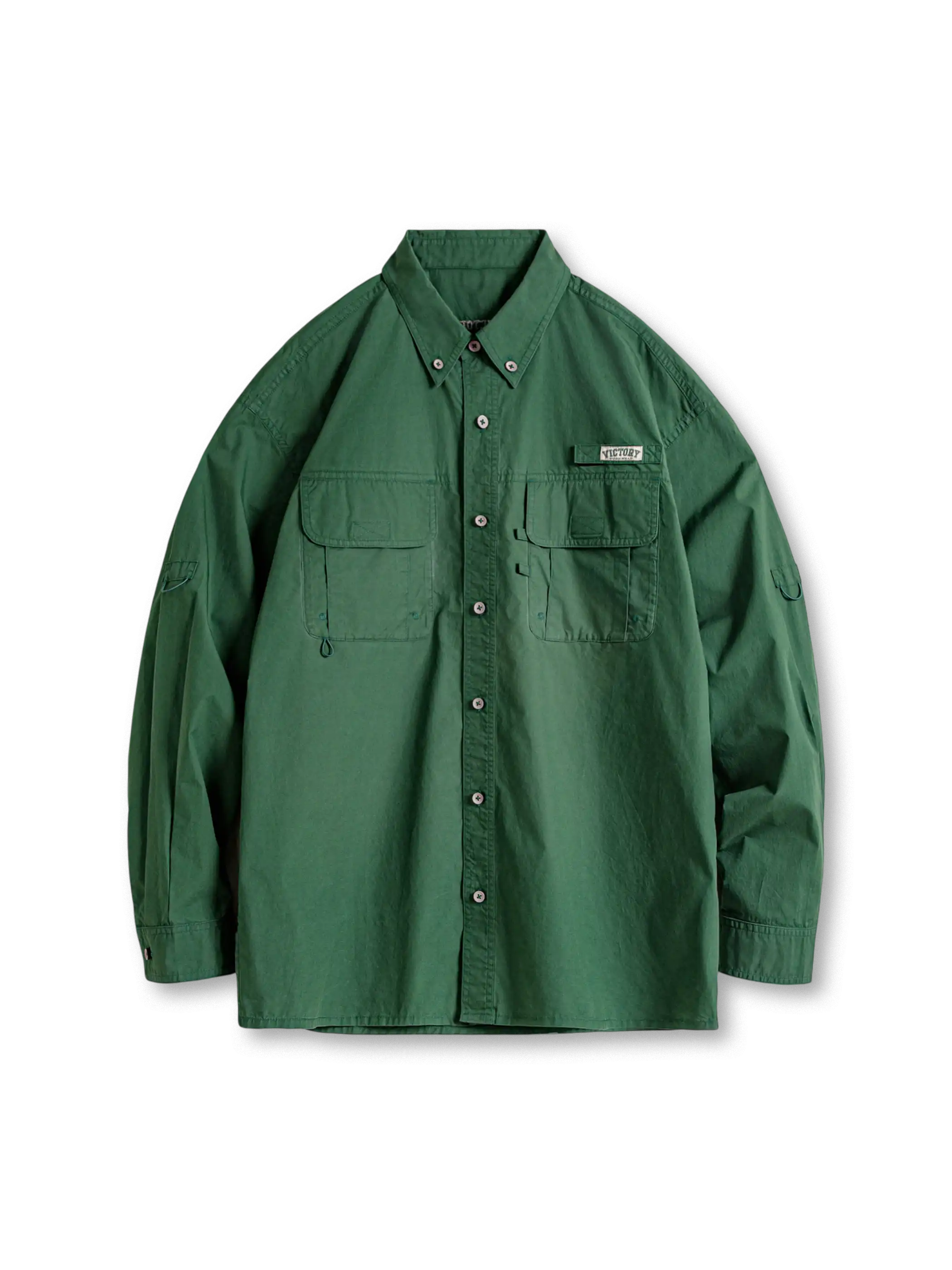ヴィンテージグリーン メンズワークシャツジャケット 多ポケット ボタンダウン 長袖
