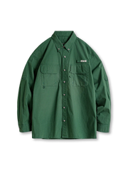 ヴィンテージグリーン メンズワークシャツジャケット 多ポケット ボタンダウン 長袖