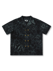 メンズ ヴィンテージ ジャカード 古巴襟シャツ 五分袖 ダークプリント ルーズフィット