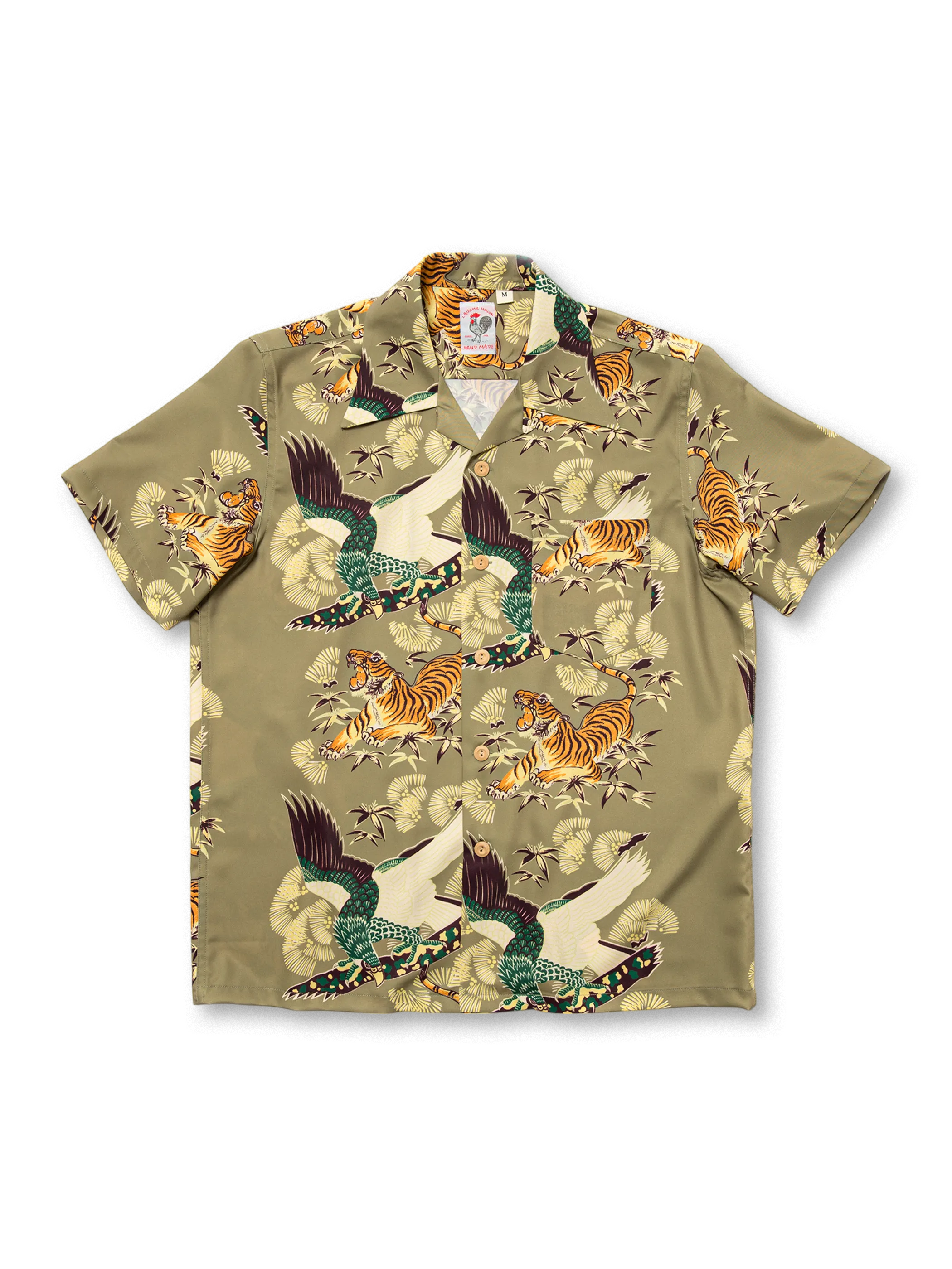 虎と孔雀のプリントが特徴の1950年代ヴィンテージ開襟シャツ