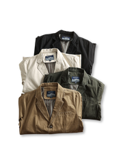 水洗い仕上げの柔らかいコットン生地と大口ポケットが特徴のヴィンテージコットンブレザー。多用途に活躍。