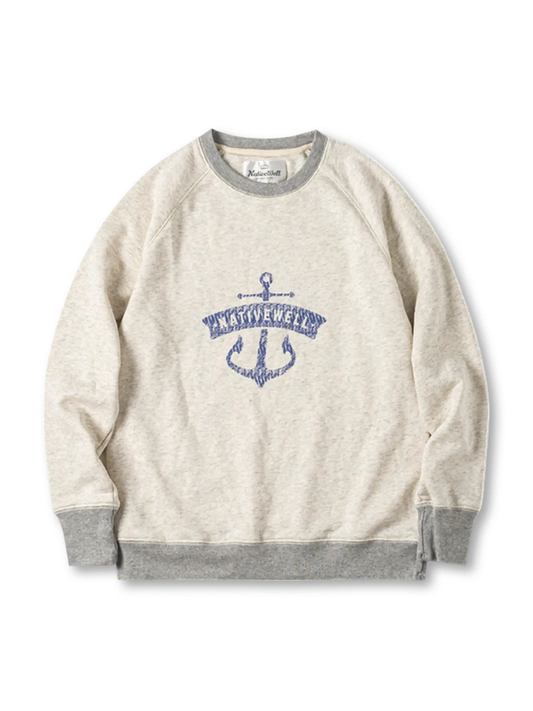 クラシックなアンカーデザインの厚手フリーススウェット。ルーズフィットで秋冬に最適。