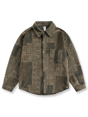 ヴィンテージバイカラー長袖シャツの全体正面画像、バイカラーデザインと左胸ポケットのディテール。