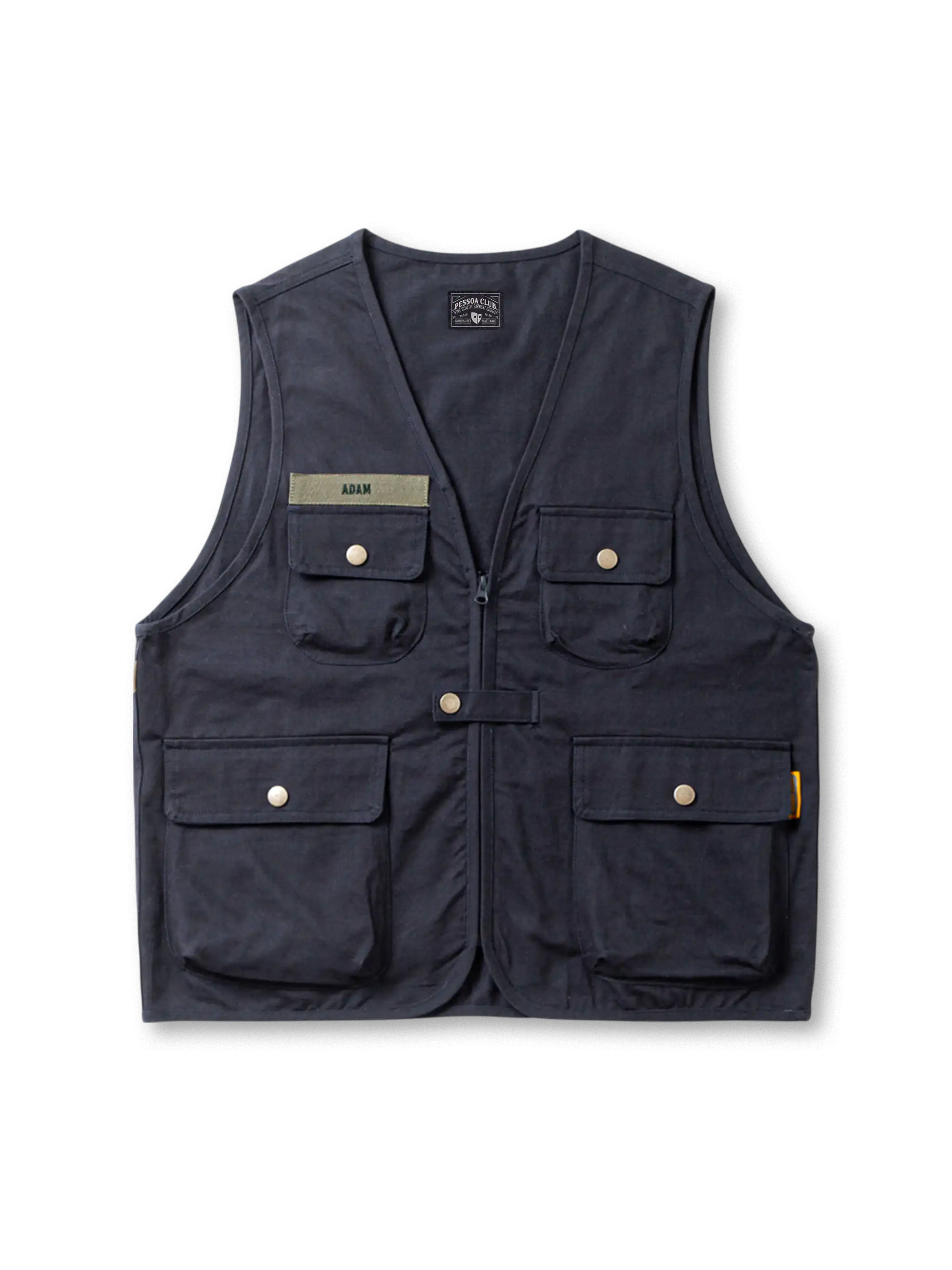 立体ポケットが特徴の厚手コットン製ヴィンテージワークベスト、タフな縫製とマットな質感