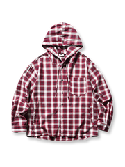 ヴィンテージチェック柄とドローストリング付きフードが特徴のコットンジャケット