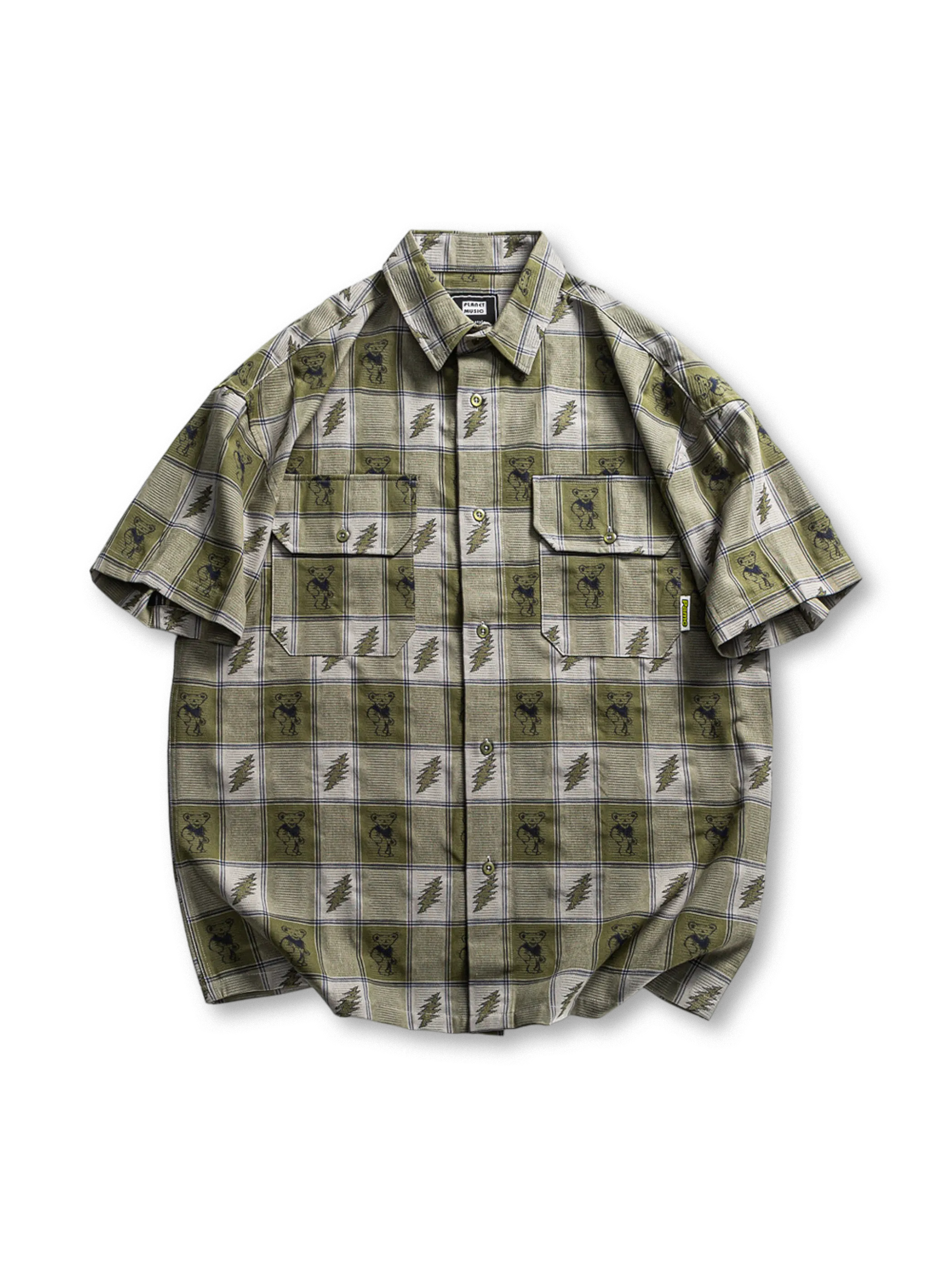 チェック柄と花柄が特徴のゆったりフィットヴィンテージシャツ