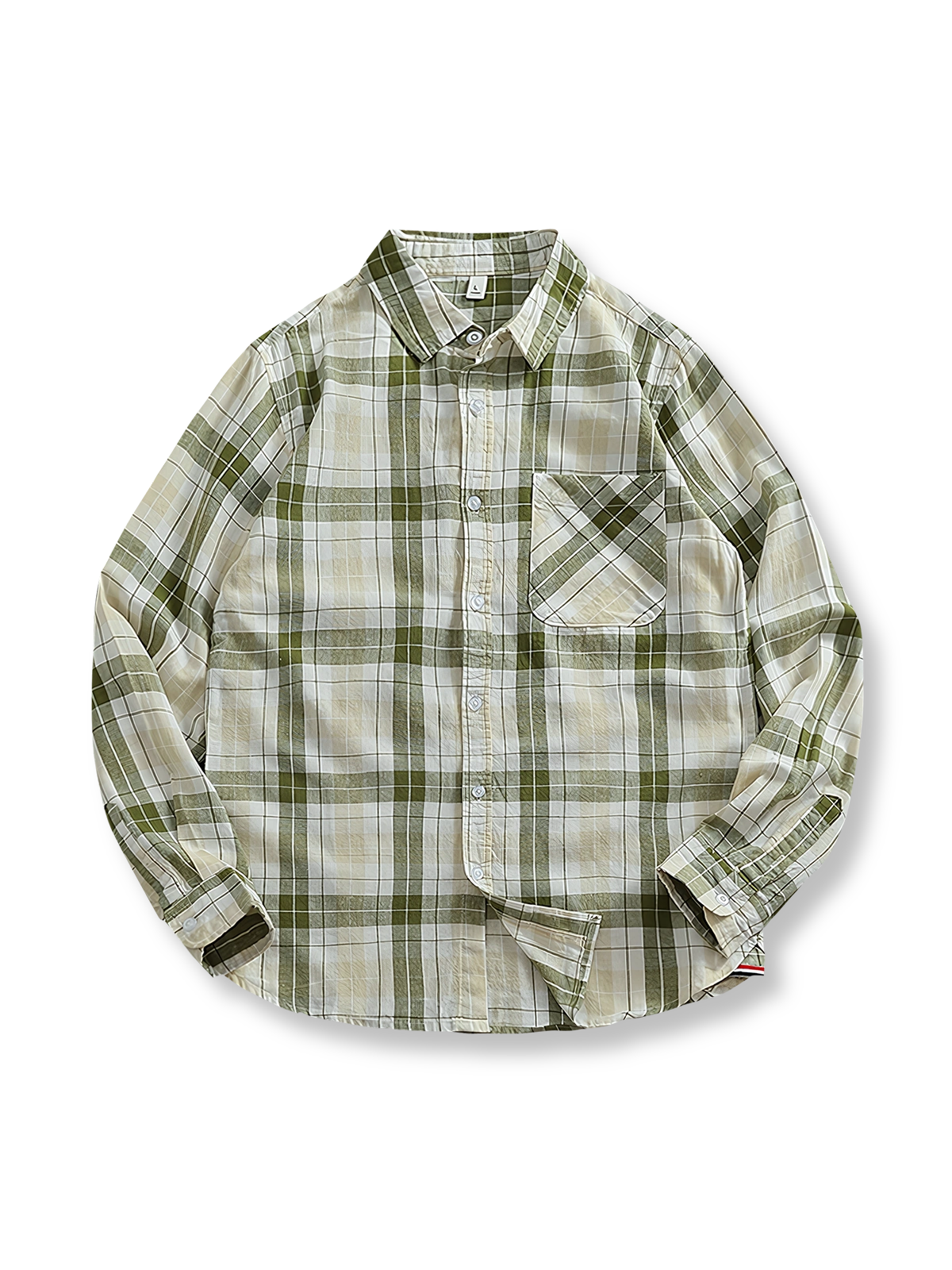 カラーコントラストのパッチワークデザインが特徴のヴィンテージチェック柄シャツ