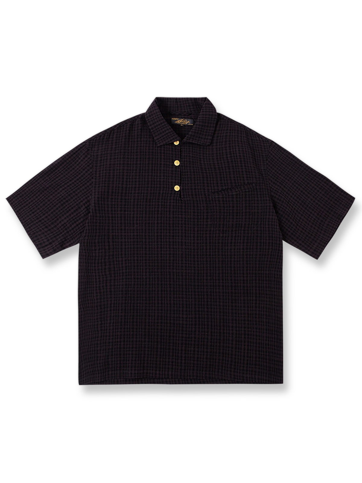 テーラードカラーとプルオーバーデザインが特徴のヴィンテージチェック半袖シャツ