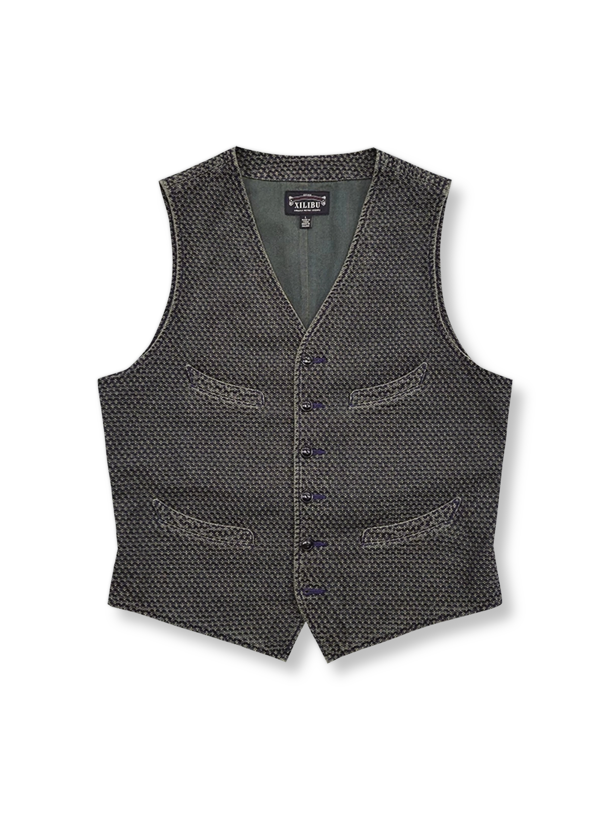 細かいチェック柄とヴィンテージ加工が特徴のコットンベスト