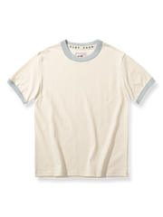 レトロなカラー配色のヴィンテージ風クルーネック半袖Tシャツ