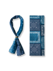 カラーブロックのペイズリー柄が施された長方形スカーフ