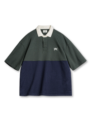 「HOME RUN」刺繍とバイカラー切り替えが特徴のヴィンテージポロシャツ